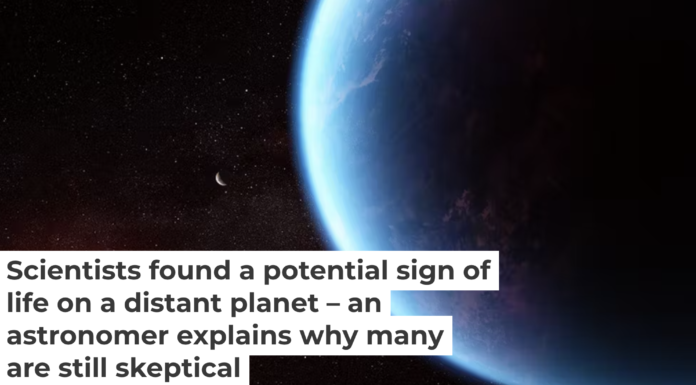 An illustration of the exoplanet K2-18b, which some research suggests may be covered by deep oceans. NASA, ESA, CSA, Joseph Olmsted (STScI)